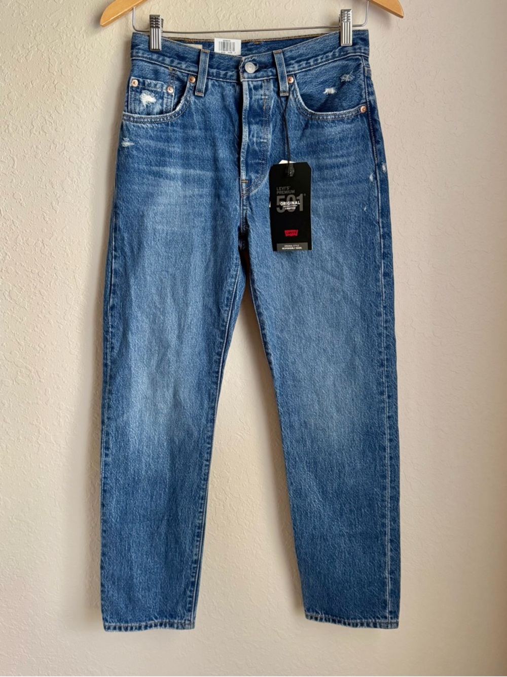 NWT LEVI’S Premium 501 Original Cropped Dark Wash Straight Denim Sz 0/24